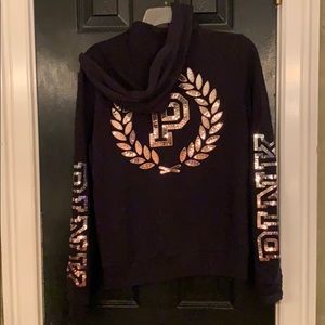 NEW PINK Victoria’s Secret black rosegold hoodie S